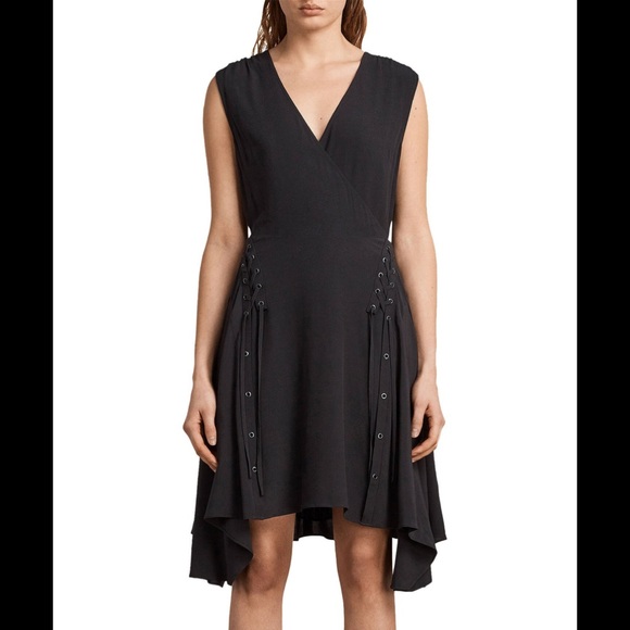 All Saints V Neck Wrap Front Dress Tiered Skirt - Picture 2 of 13
